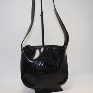 Vintage Gucci Black Patent GG Logo Shoulder Bag
